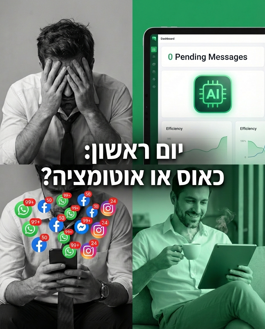 יום ראשון בבוקר. הסיוט של כל בעל עסק או ההזדמנות לצמוח? ☕🤖אם התחלתם את השבוע במירוץ אחרי הודעות שנערמו בסופ'ש בוואטסאפ,