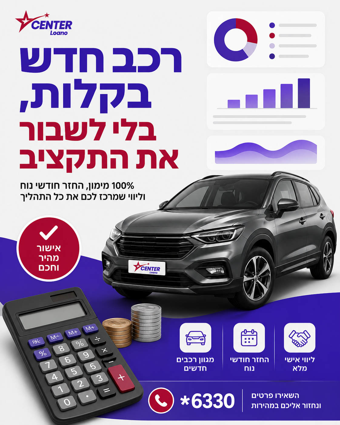 רכב חדש לא חייב להתחיל מהוצאה גדולה ומהמון סימני שאלה. בסנטר ליס מרכזים עבורכם את האפשרויות, בודקים התאמה למסלול מימון נ