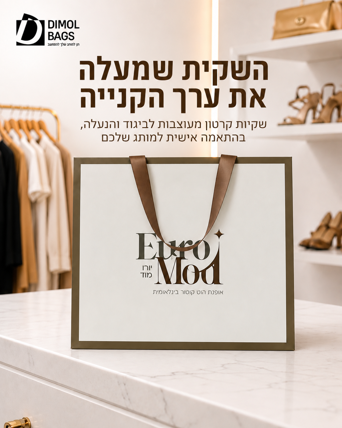 שקית הקרטון שהלקוח יוצא איתה מהחנות היא לא רק אריזה, היא חלק מחוויית הקנייה שלכם. שקיות קרטון מעוצבות לביגוד והנעלה מעני