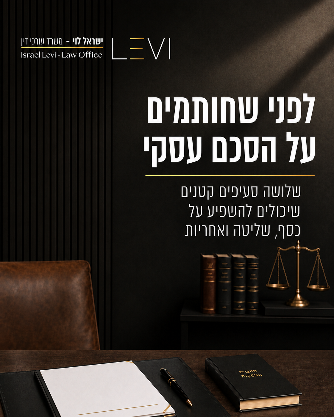 הסכם עסקי טוב לא נועד רק לסגור עסקה. הוא נועד למנוע אי הבנות, להגדיר אחריות, לשמור על זכויות ולצמצם סיכונים לפני שהם הופ