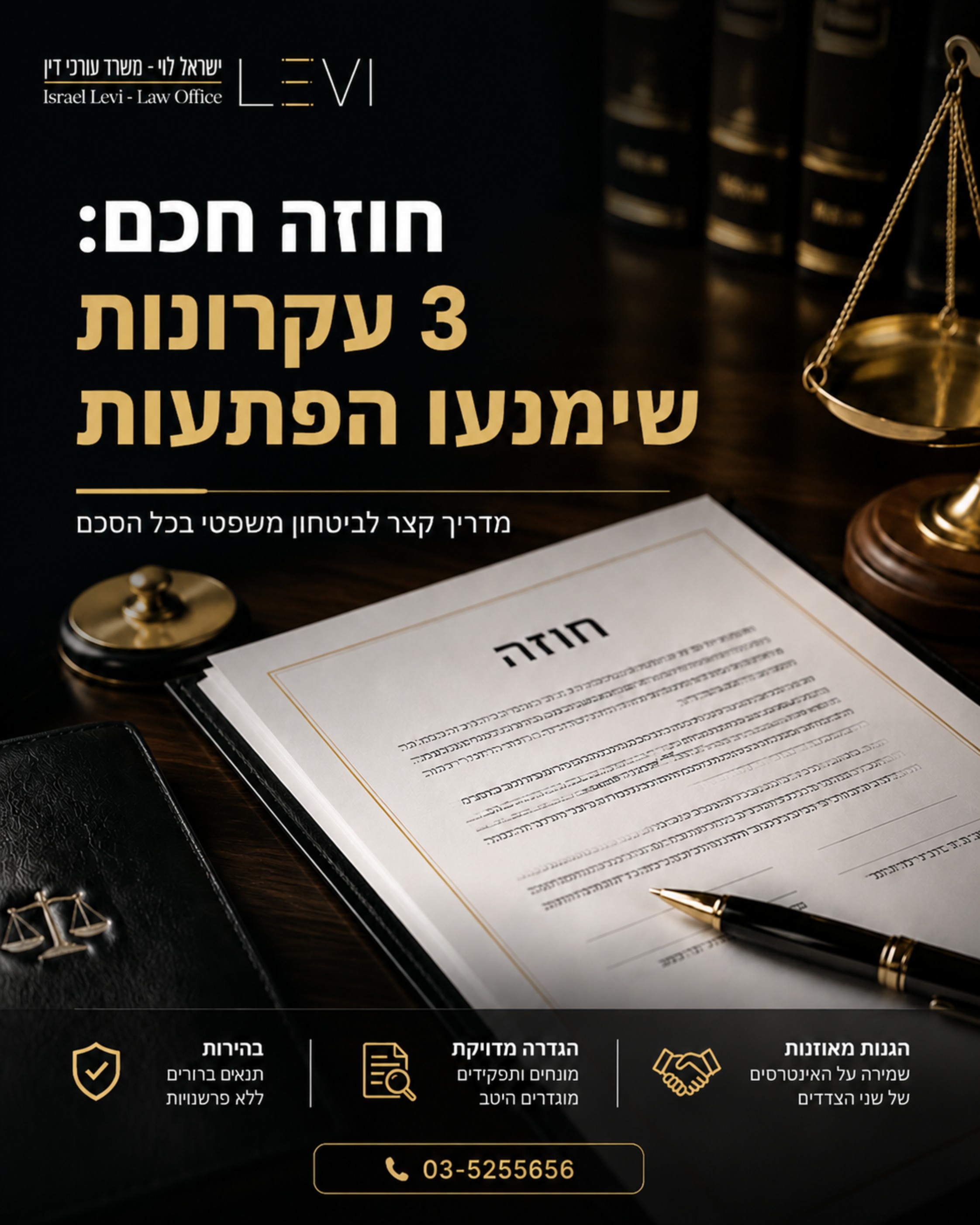 חוזה הוא לא רק נייר, הוא מפת דרכים שמגדירה את הזכויות והחובות שלכם. בין אם אתם רוכשים דירה, משקיעים בנדל"ן, מקימים עסק ח