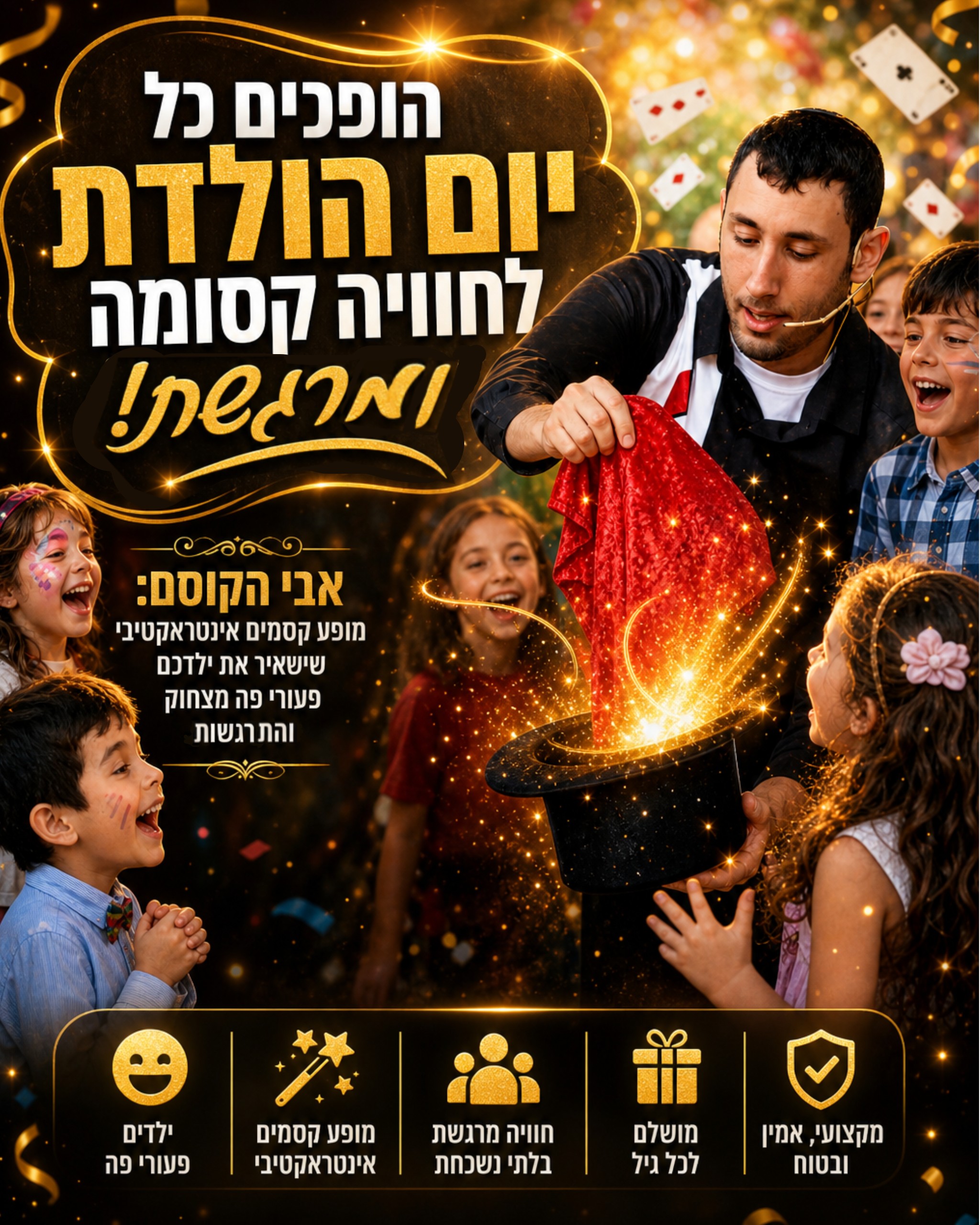 מחפשים את הדרך המושלמת להפוך את יום ההולדת של ילדכם לאירוע בלתי נשכח? 🎂✨ עם אבי הקוסם, הקסם קורה באמת! אני מגיע כדי ליצ
